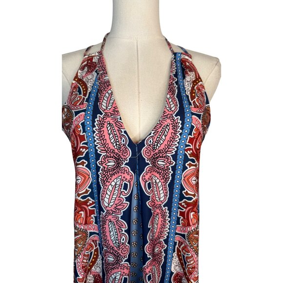 NEW Bohemian Paisley Halter Maxi Dress Open Back & Adjustable Ties - Picture 3 of 10